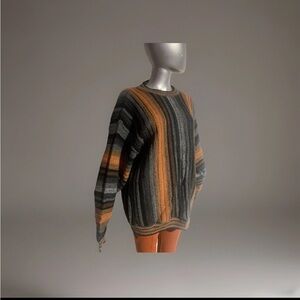 Elegant Striped Gray and Orange Women's Sweater
